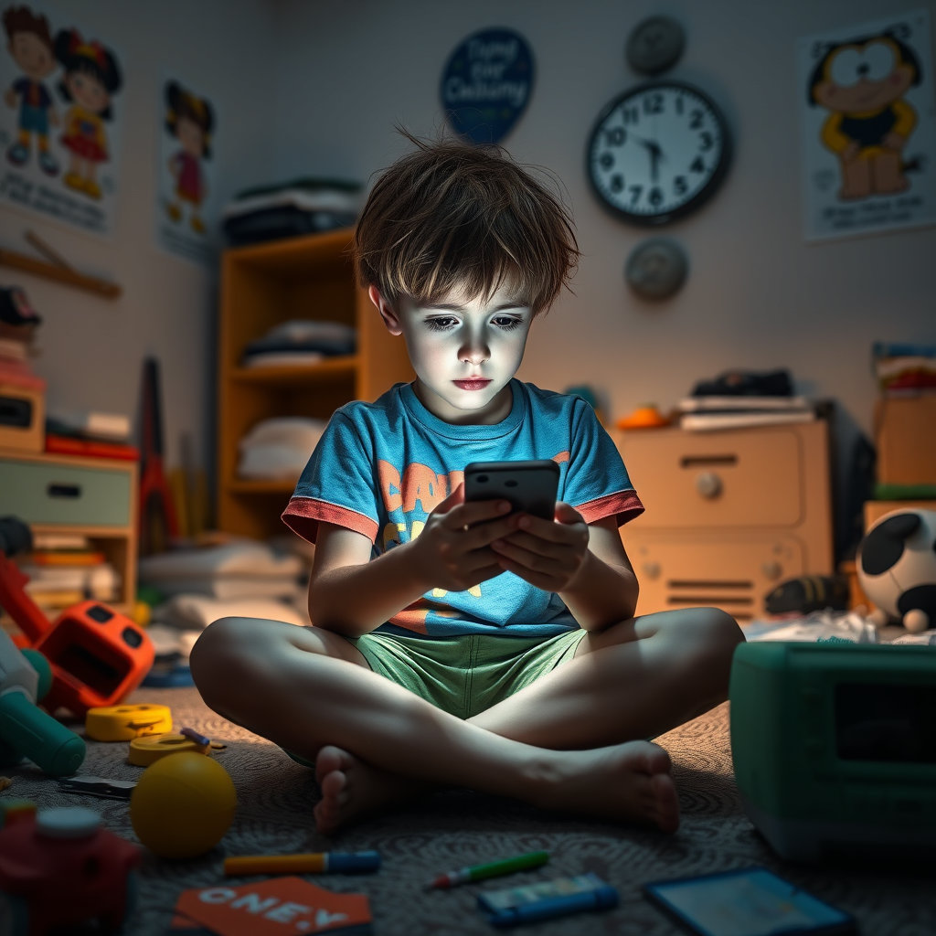 스마트폰 중독에 빠진 초등학생