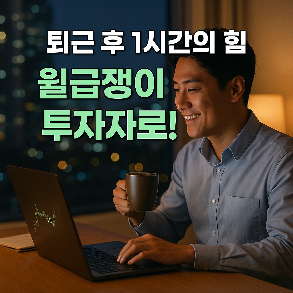 퇴근 후 커피를 들고 노트북 투자 그래프를 보는 직장인