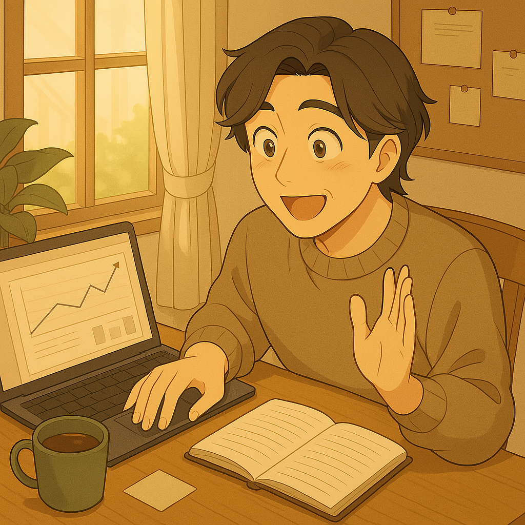 블로그 방문자 확인 후 기뻐하는 모습