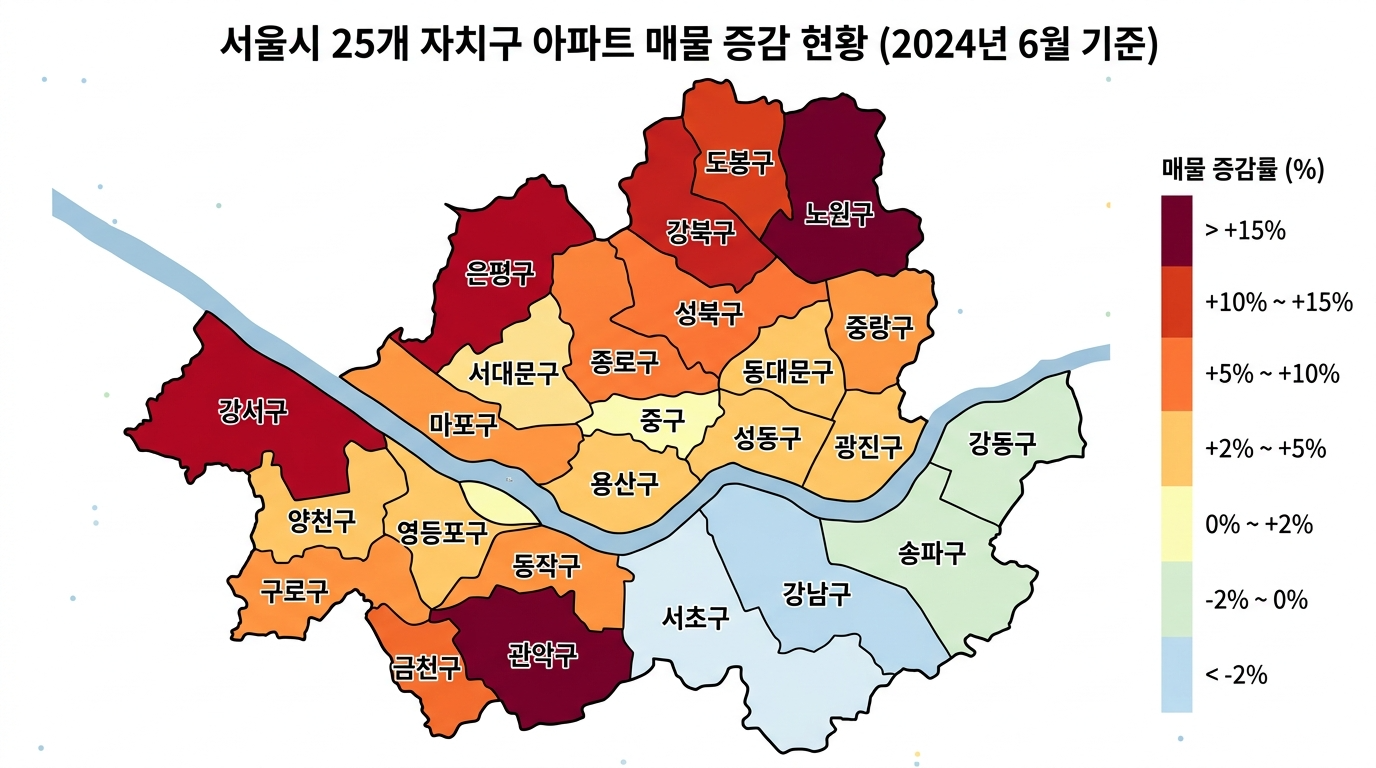 서울 25개 자치구 아파트 매물 증감률