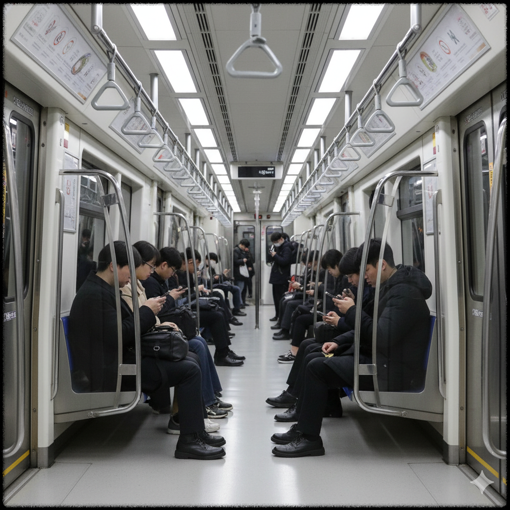지하철로 통근하는 사람들의 모습