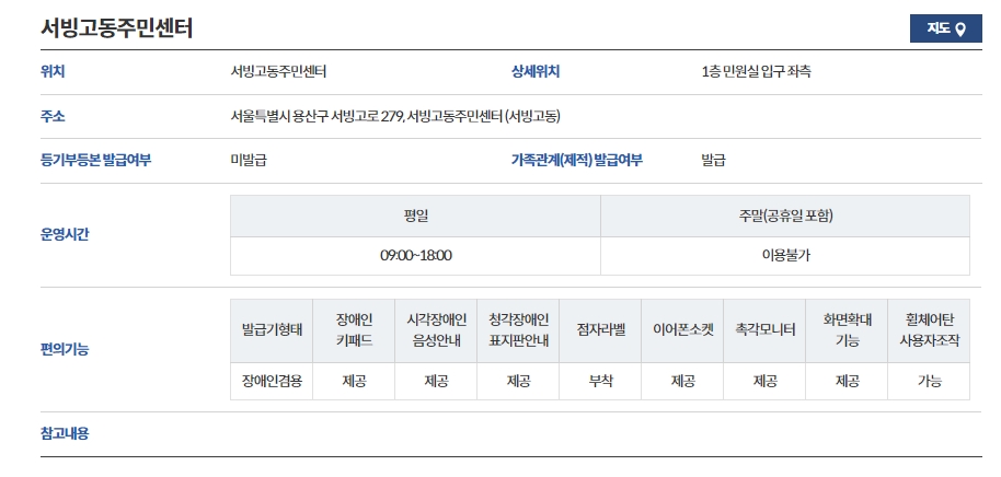 무인발급기 상세 정보 확인 (운영시간, 발급 가능 서류)