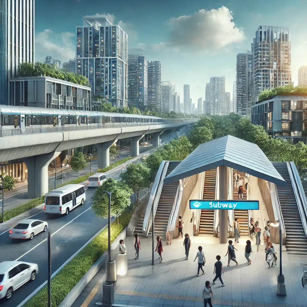 주거 지역과 연결된 현대적인 지하철역 입구