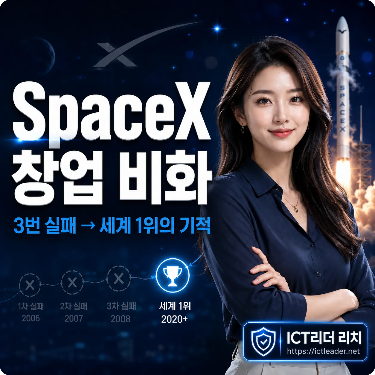 SpaceX 창업 비화 블로그 썸네일 &mdash; 3번의 실패 끝에 세계 1위가 된 일론 머스크 SpaceX 스토리