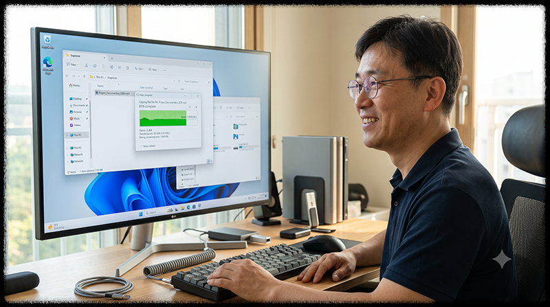 USB를 exFAT로 포맷한 후 4GB 이상 대용량 파일을 정상적으로 복사하는 모습