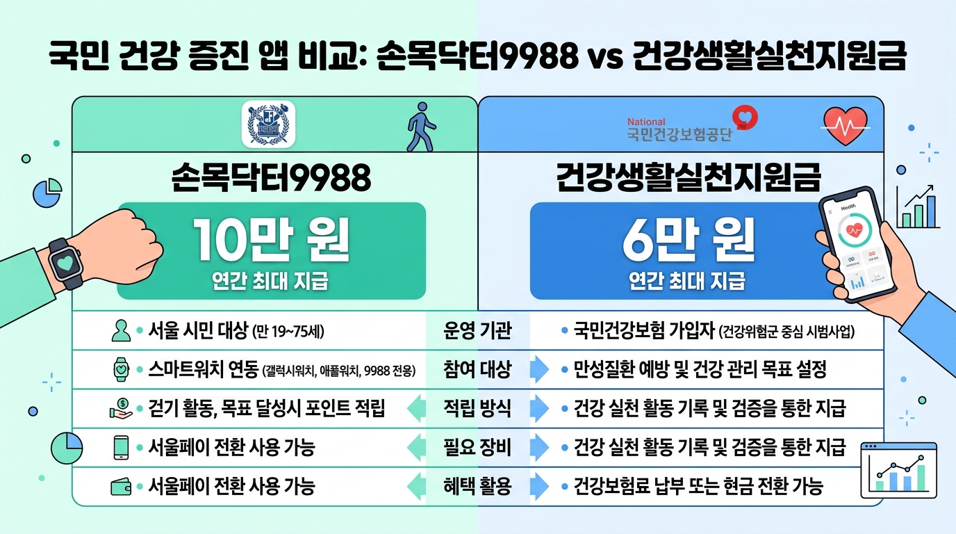 손목닥터9988 건강생활실천지원금 핵심 비교 혜택 및 신청 대상