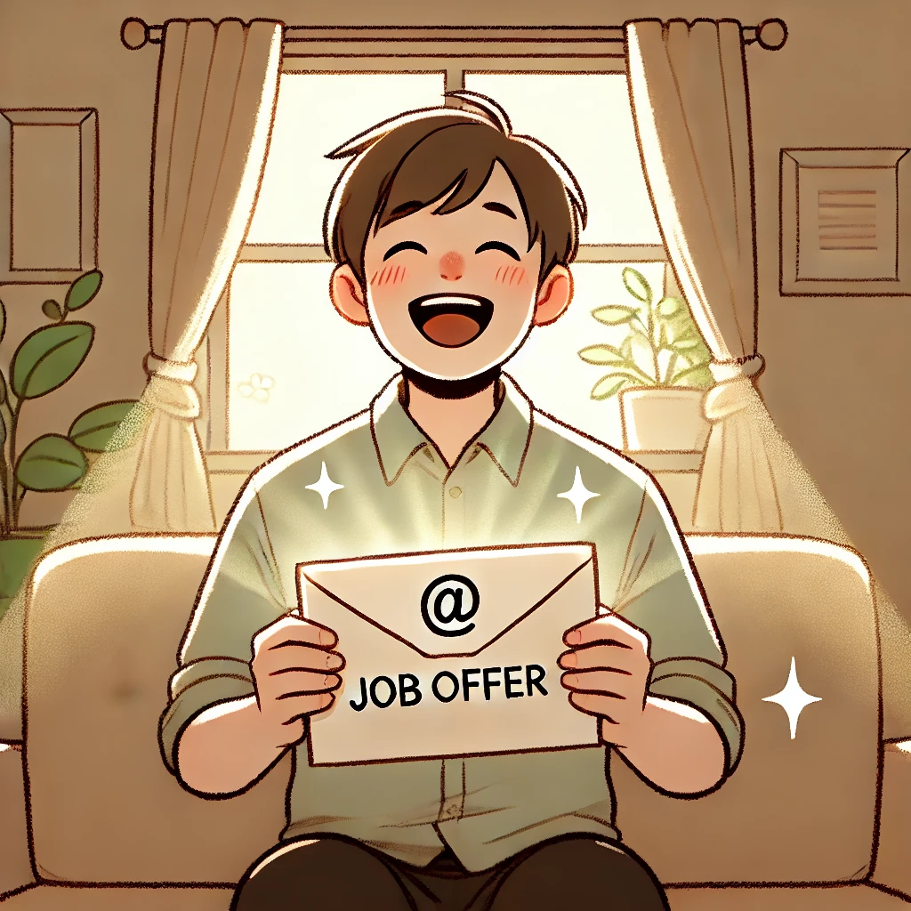 job offer를 받고 행복해 하는 이미지