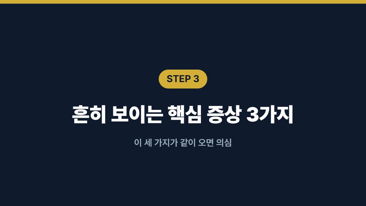 흔히 보이는 핵심 증상 3가지 — 이 세 가지가 같이 오면 의심