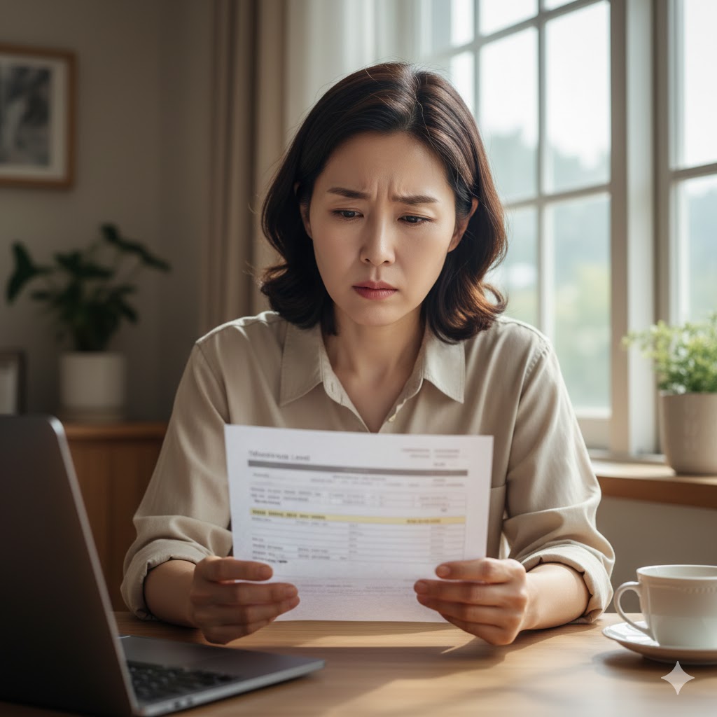 건강검진 결과 보고 걱정하는 중년 여성