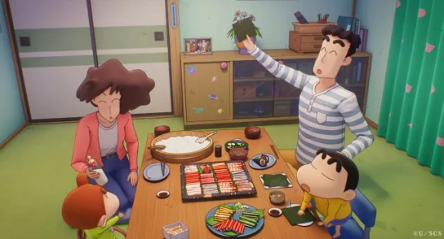 수제김밥을 먹고 있는 짱구네 가족