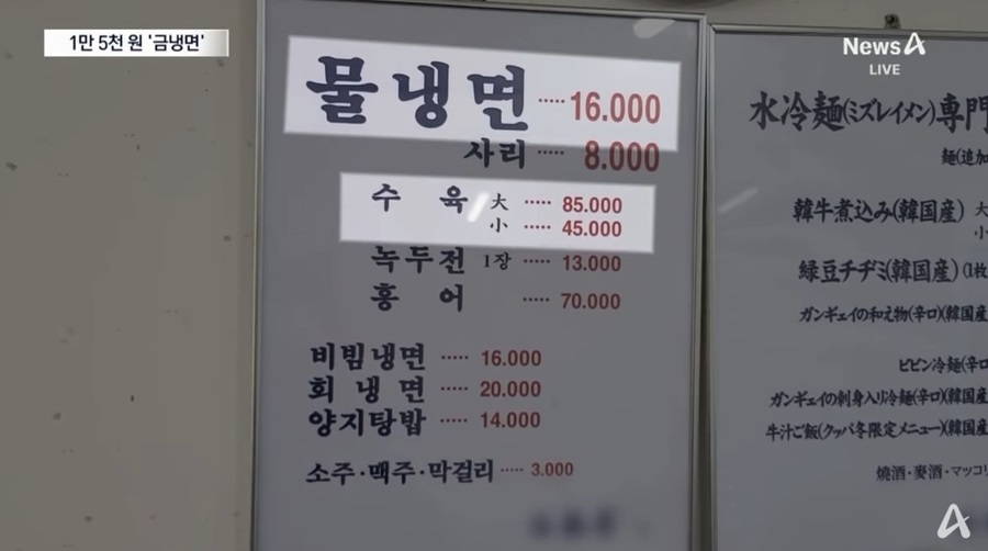 냉면 가격 인상 현황