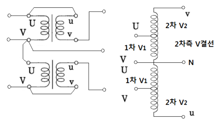 3상 V결선 승압기 결선도