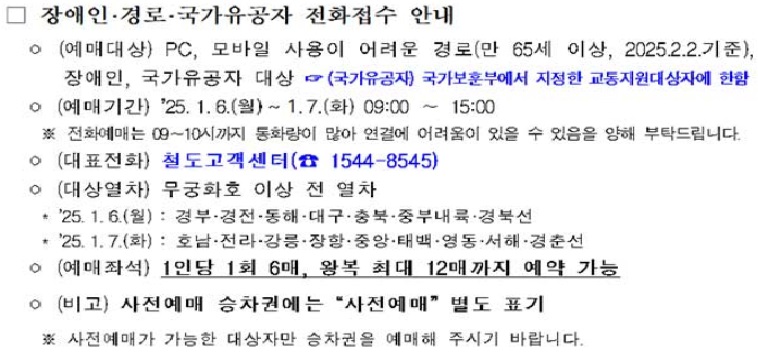 2025 설명절 기차표 예매