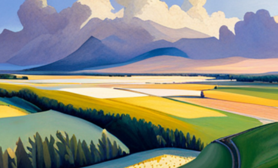 산, 논, 밭 등의 토지(대지)의 풍경