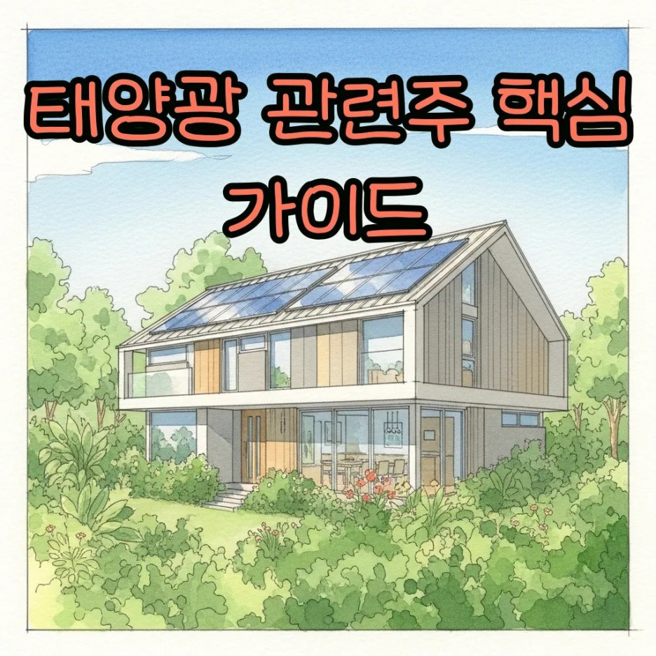 푸른 정원 속 태양광 패널이 설치된 아늑한 집의 풍경