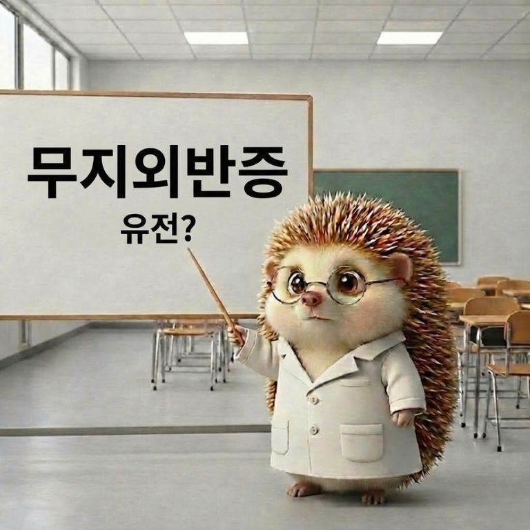 무지외반증이 유전인지에 대해 설명하고 있는 의사가운 입은 도치씨의 모습