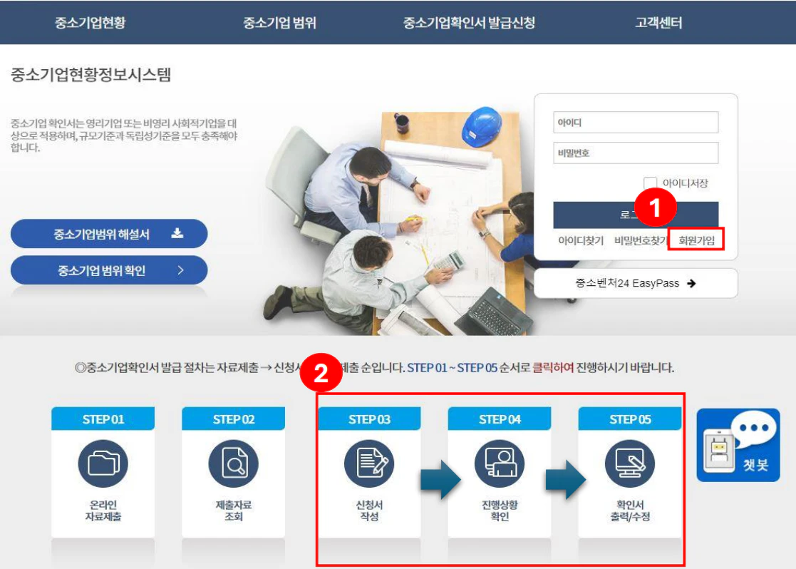 SMINFO 회원가입&middot;로그인 화면