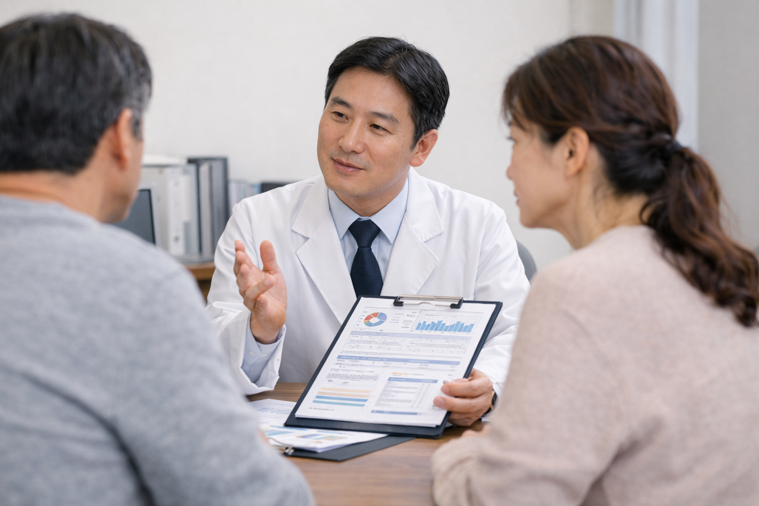 수면다원검사 결과지의 여러 수면 지표를 확인하며 살펴보는 모습
