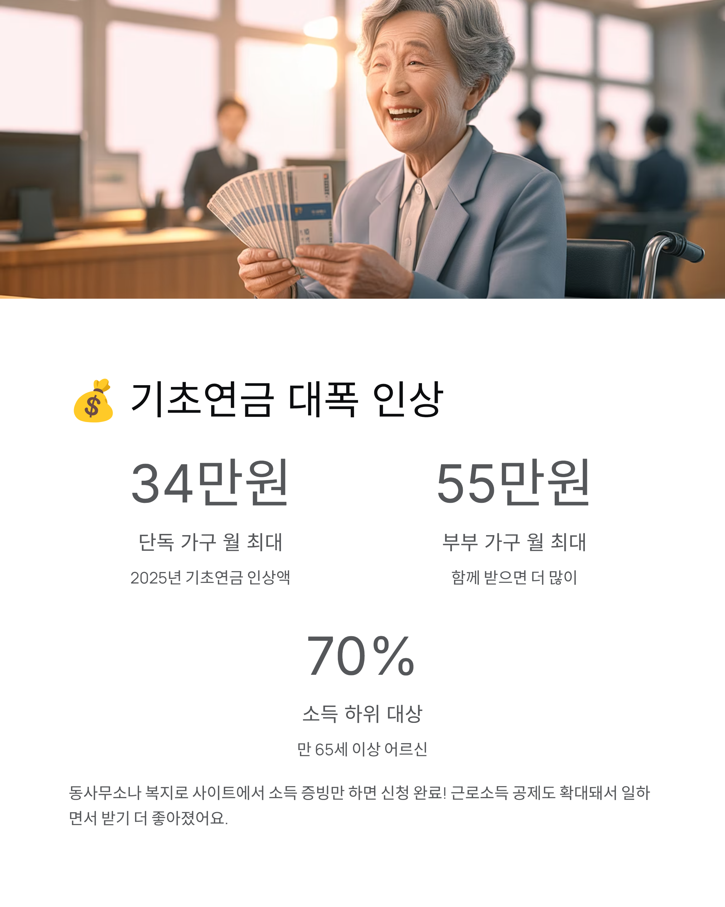 65세 이상 정부지원 혜택 안내 2025! 기초연금 인상부터 무료 교통까지, 놓치면 후회할 혜택들