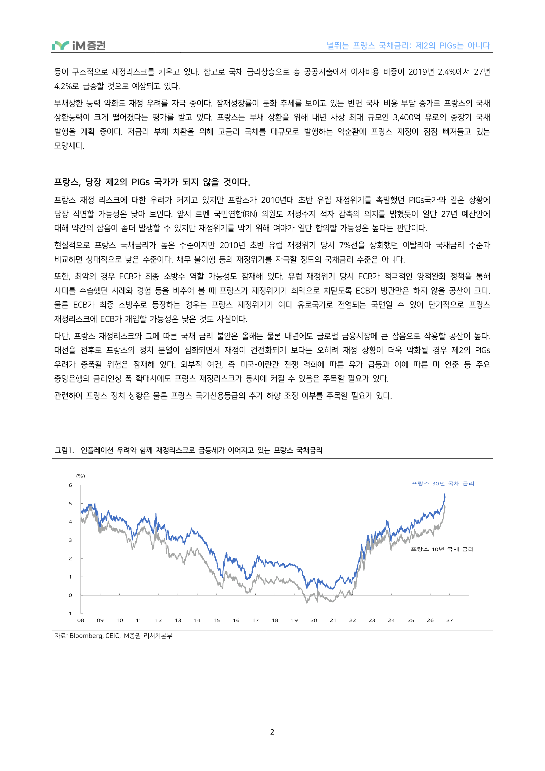 널뛰는 프랑스 국채금리: 제2의 PIGs는 아니다_iM증권 2페이지
