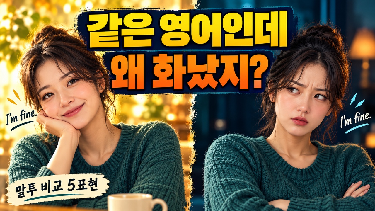 같은 영어 문장의 억양과 강조를 비교하는 대화 장면