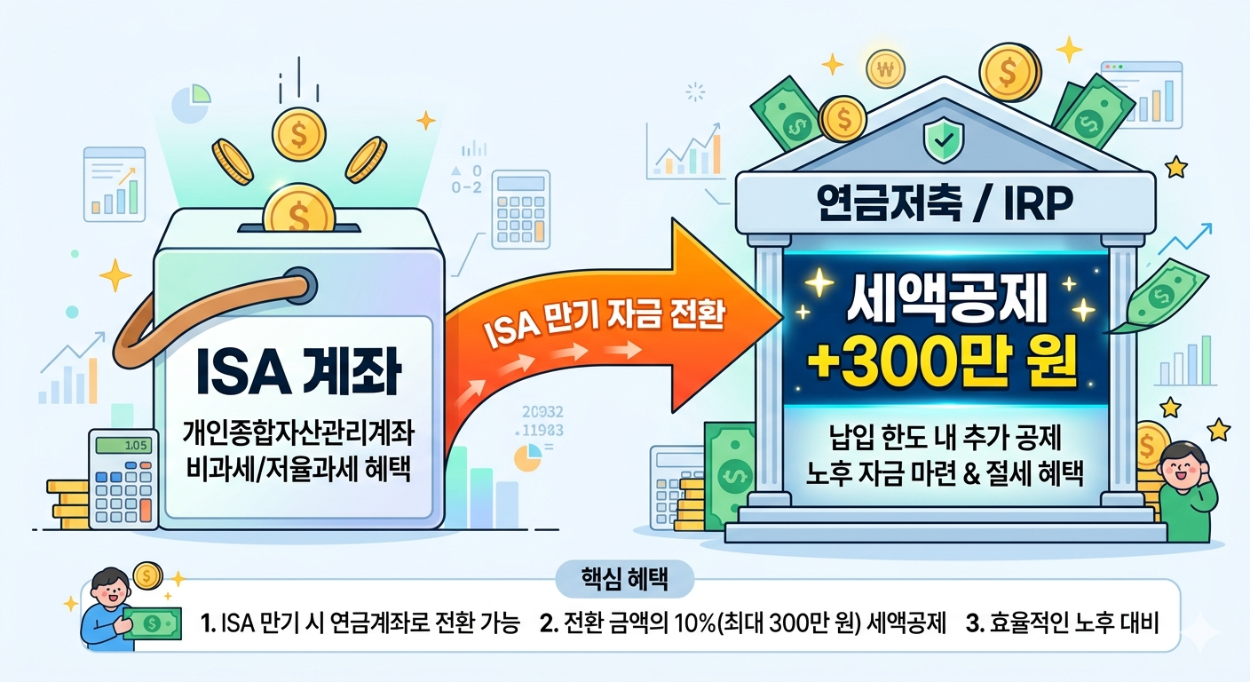 ISA 만기 자금 연금계좌 이전 세액공제 혜택 인포그래픽