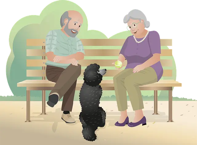 공원-벤치-나이든-부부-반려견
