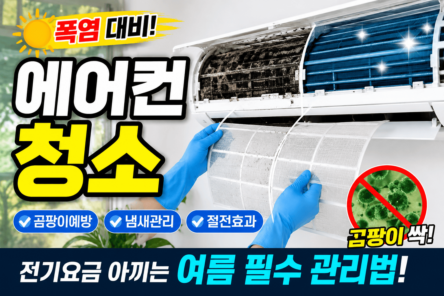폭염 대비 에어컨 청소 (곰팡이예방, 냄새관리, 절전)
