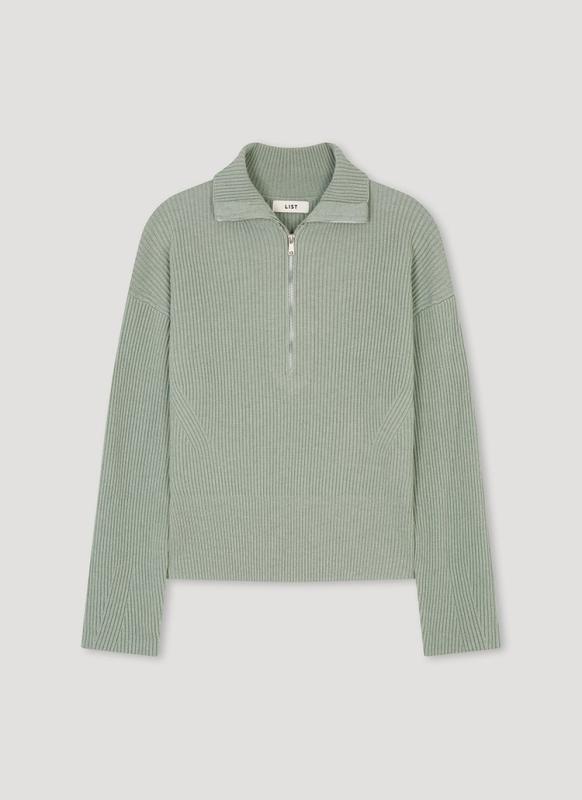 리스트 골지 반집업 하이넥 니트 TSKPON70010 GN