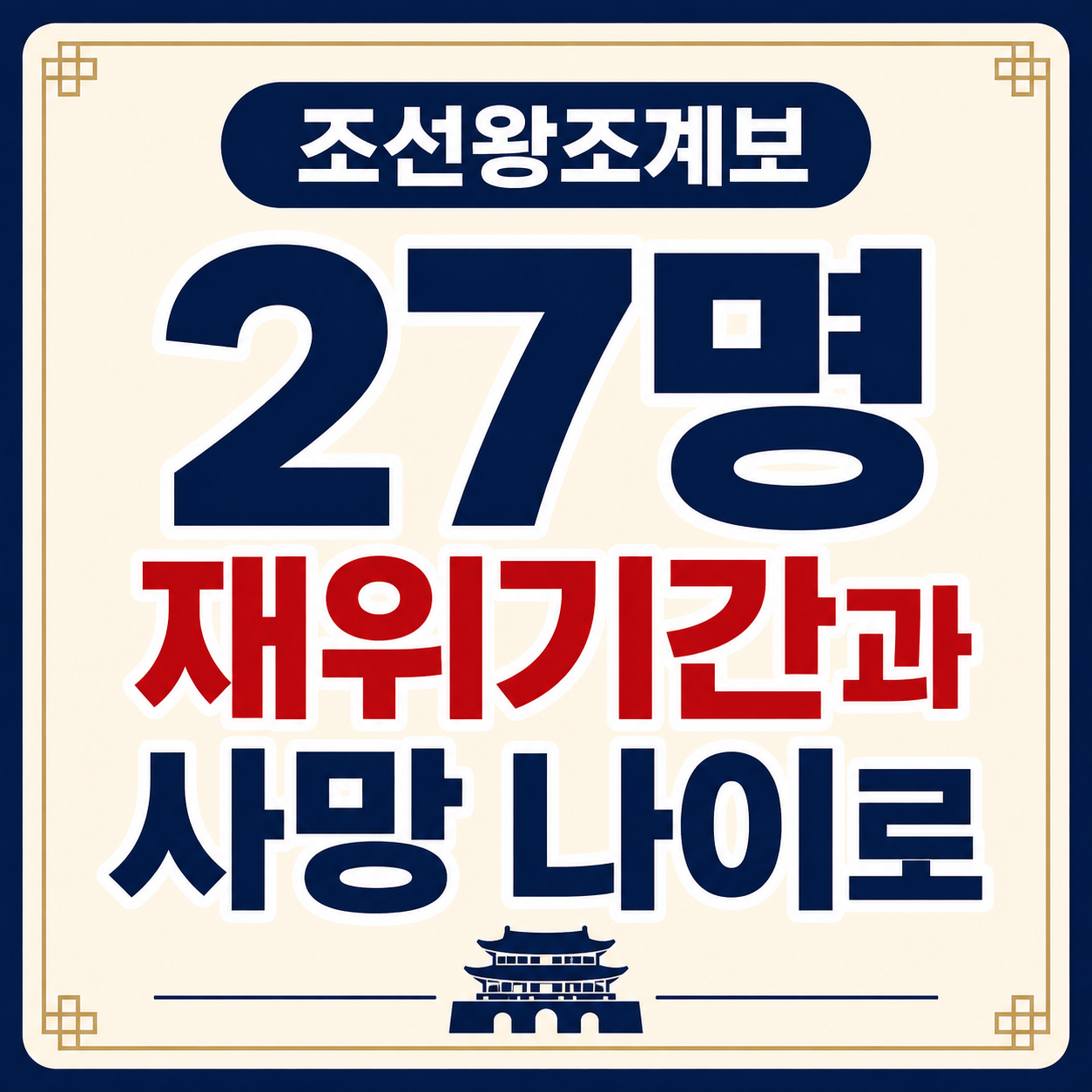 조선왕조계보 27대 왕의 재위기간과 향년, 왕위 계승 과정을 정리