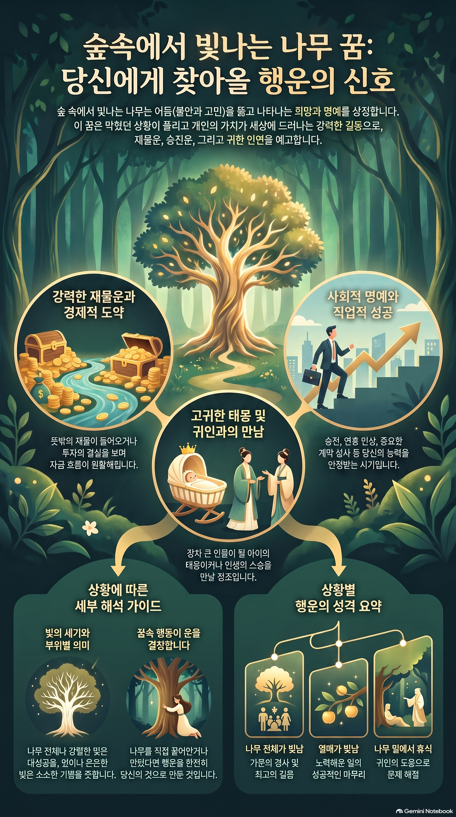 숲속에서 빛나는 나무 꿈