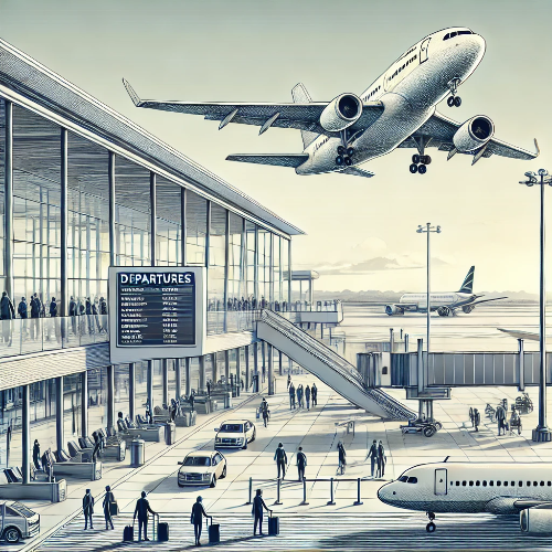 공항 사람들 그리고 비행기 여러대 여행을 표현하는 이미지