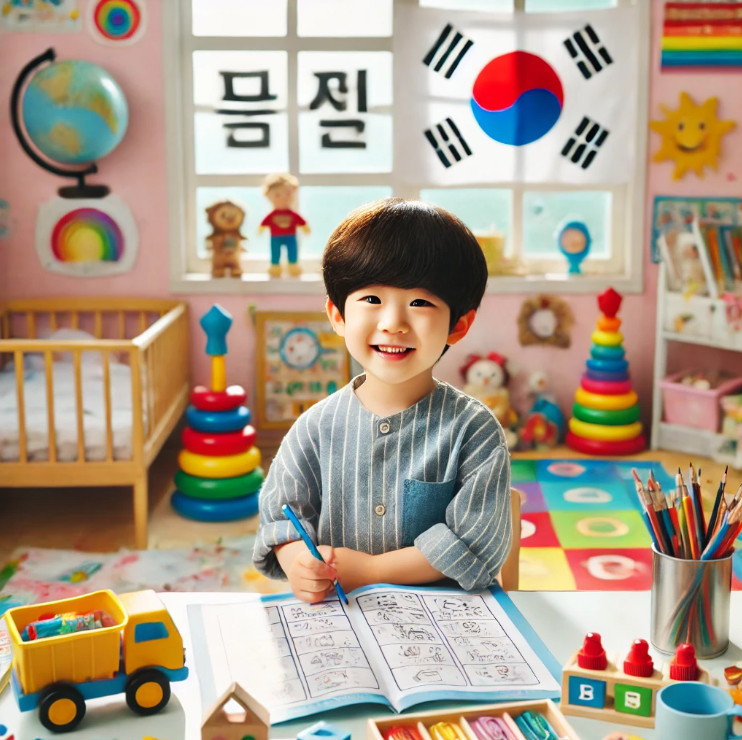 밝고 아늑한 유치원 교실에서 학습하는 아이의 모습