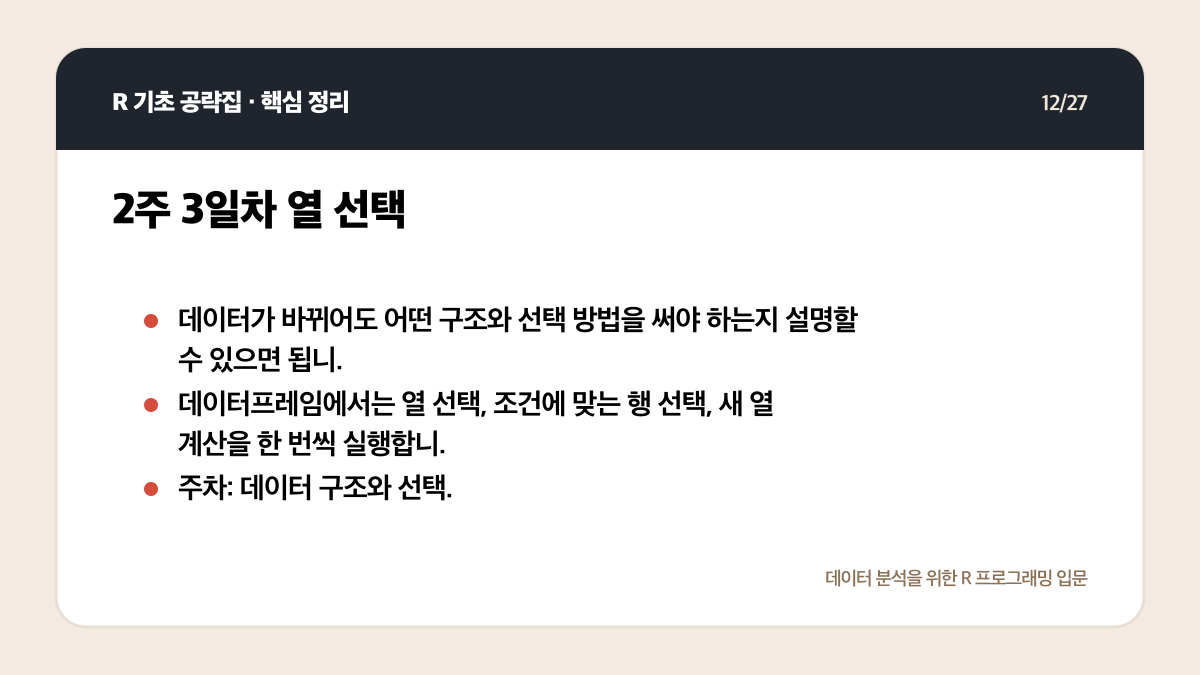R 무료 강의 독학 계획: 4주 동안 코드가 남는 공부법 핵심 정리 12