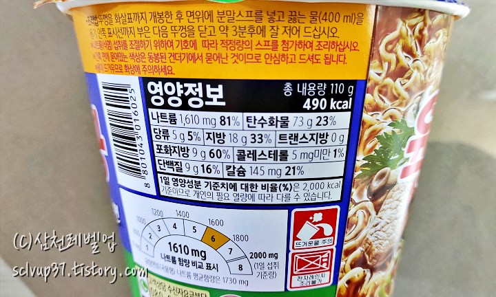 농심 육개장 큰사발면 컵라면 영양성분