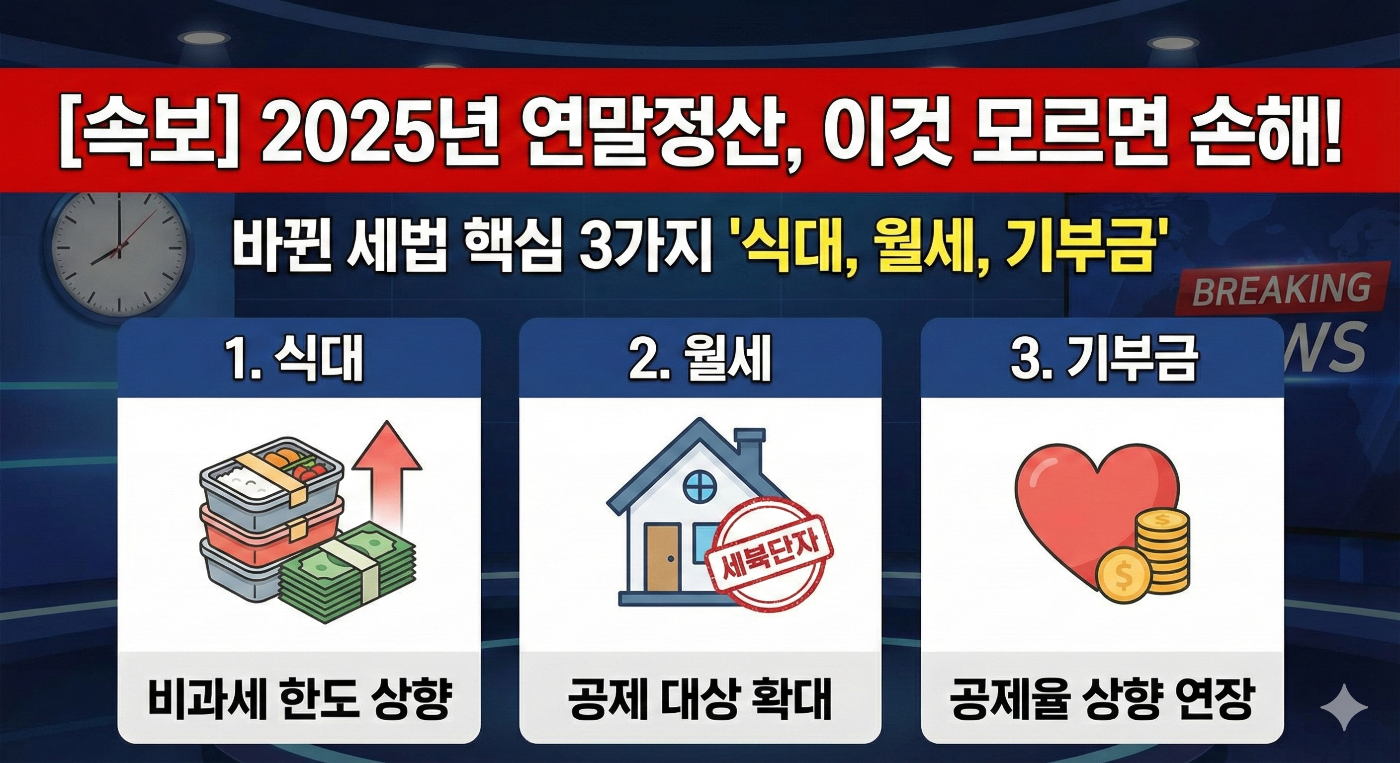 [속보] 2025년 연말정산, 이것 모르면 손해! 바뀐 세법 핵심 3가지 '식대, 월세, 기부금'