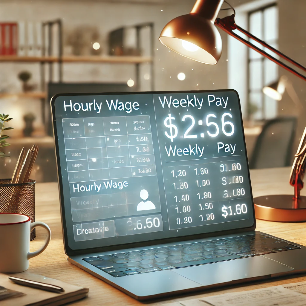 사무실의 디지털 급여 계산 화면