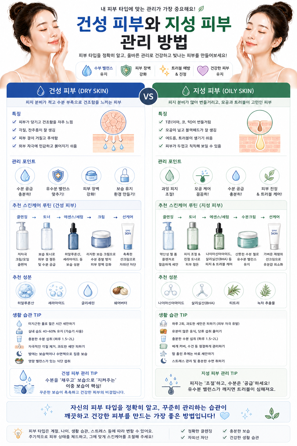 건성 피부와 지성 피부 관리 관련 사진