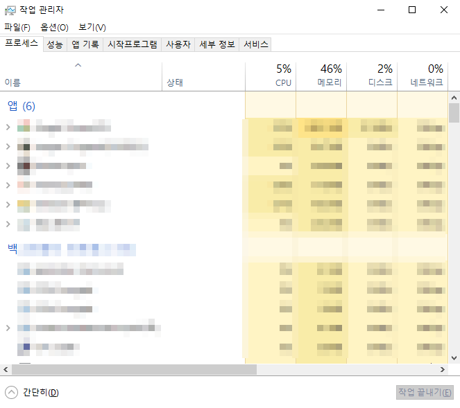 실행 중인 프로세스 모습