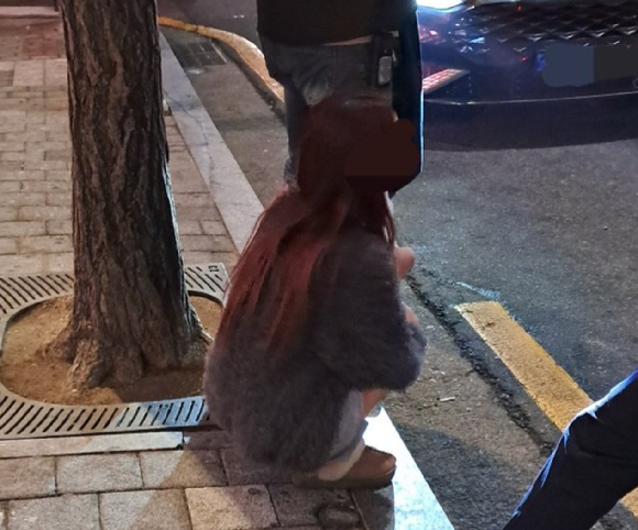 만취한 20대 벤츠 운전자가 사망 사고를 내고도 구호 조치를 제대로 하지 않은 채 강아지만 끌어안고 있었다는 목격담이 공개되면서 누리꾼들이 분노하고 있다. 사진은 벤츠 운전자로 추정되는 여성의 모습. [사진=온라인커뮤니티 갈무리]