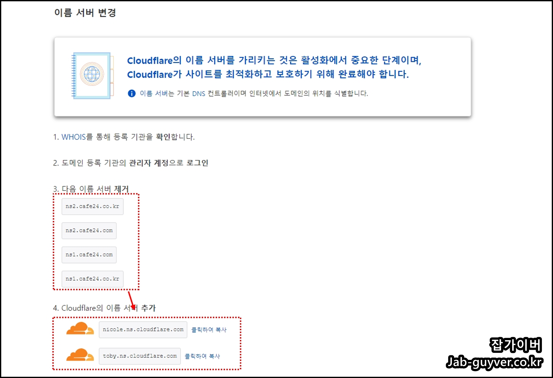 CloudFlare의 이름 서버 DNS 네임서버
