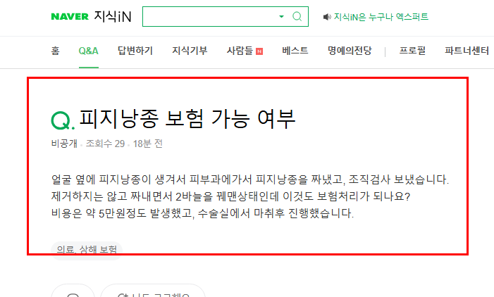 피지낭종 보험 여부 질문