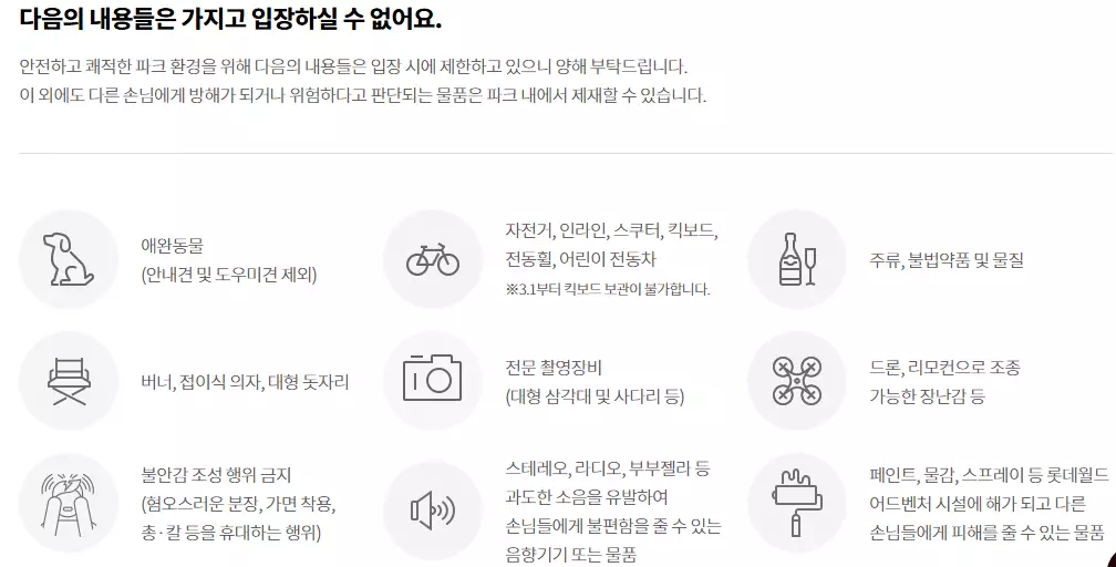 롯데월드 입장 불가 품목