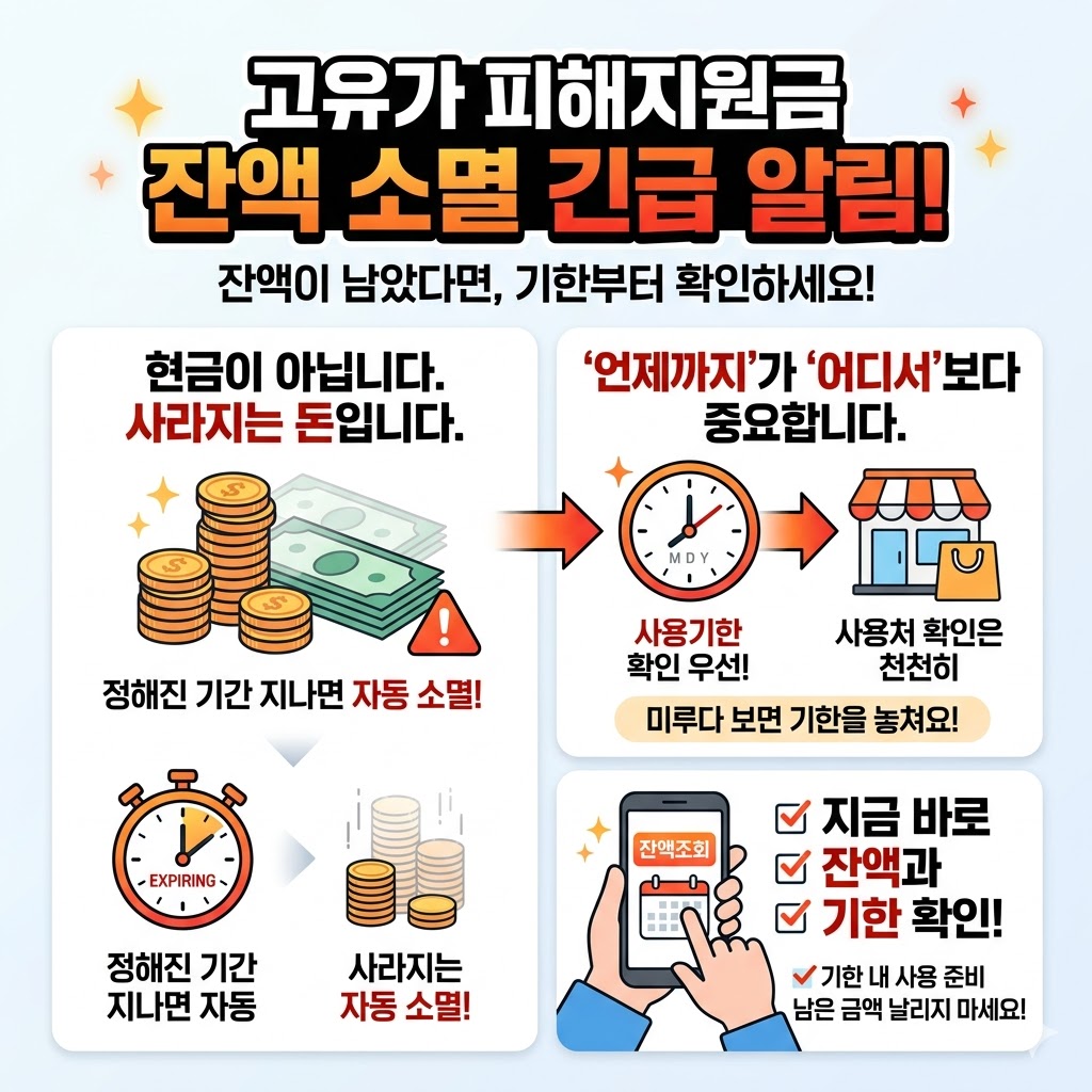 고유가 피해지원금 잔액과 사용기한 확인을 안내하는 본문 이미지