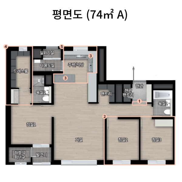 동탄 꿈의숲 자연앤데시앙 평면도 74A 타입