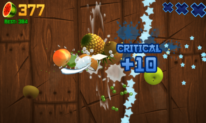 연속으로-과일을-자르고-추가-점수를-획득하는-화면