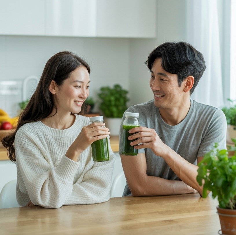 디톡스 주스 마시는 가족 이미지