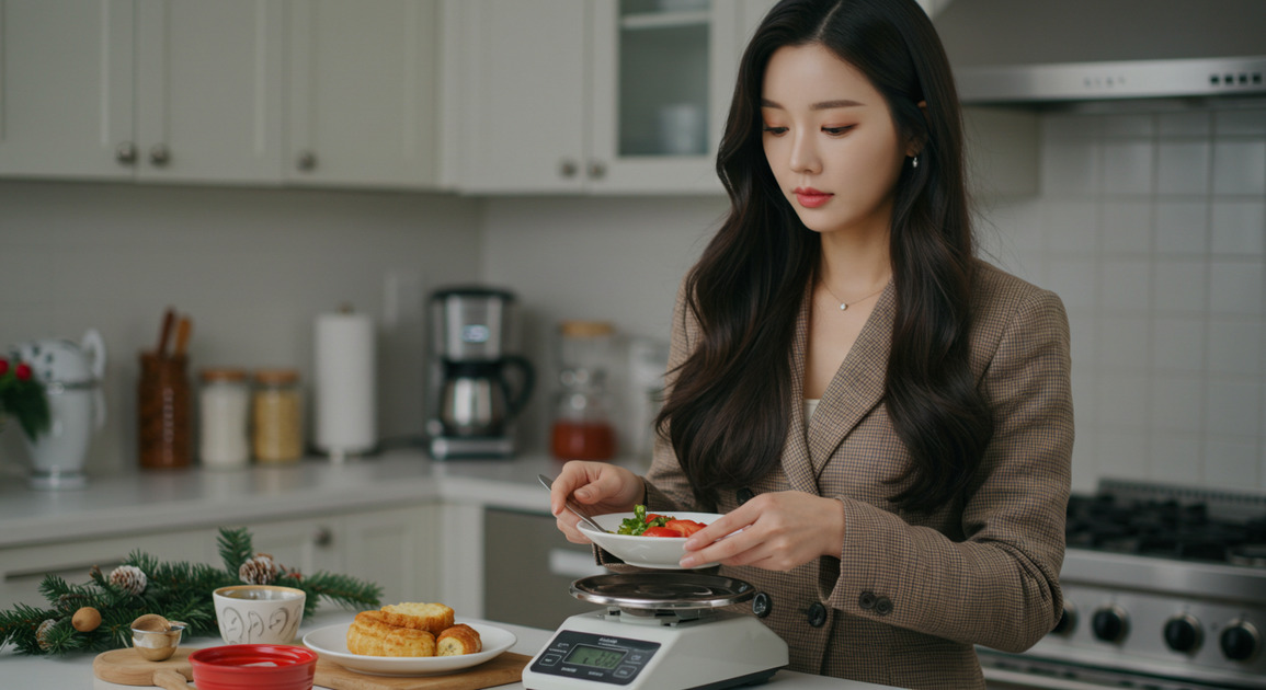 명절음식 칼로리로 관리하는 여성