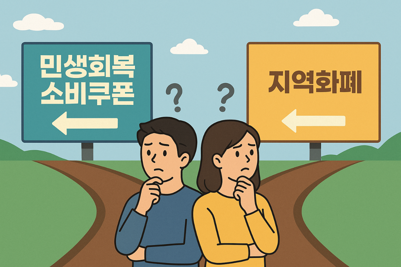 소비쿠폰 선택 고민 일러스트