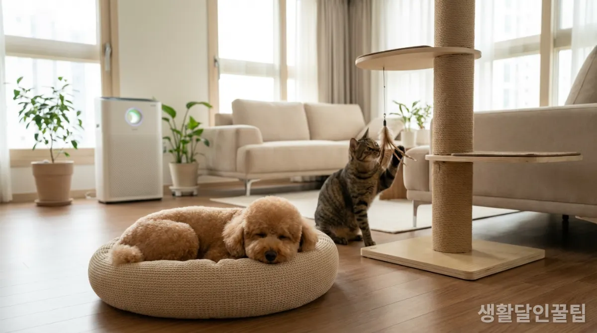 반려동물을 위한 깨끗하고 쾌적하게 꾸며진 한국의 실내 공간